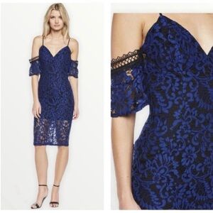 Bardot Royal Blue Lace Off-Shoulder Midi Dress